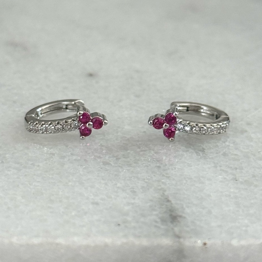 Sterling Silver Crystal Pave Flower Huggie Hoop Earrings 

Brand New